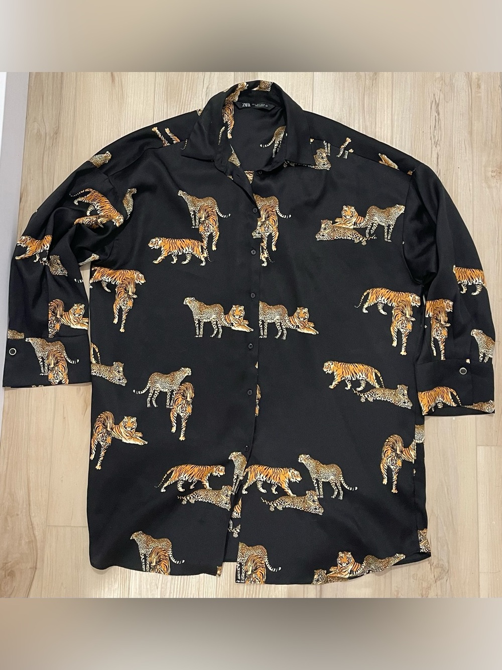 Zara oversized Black Button-Down Shirt with Tiger